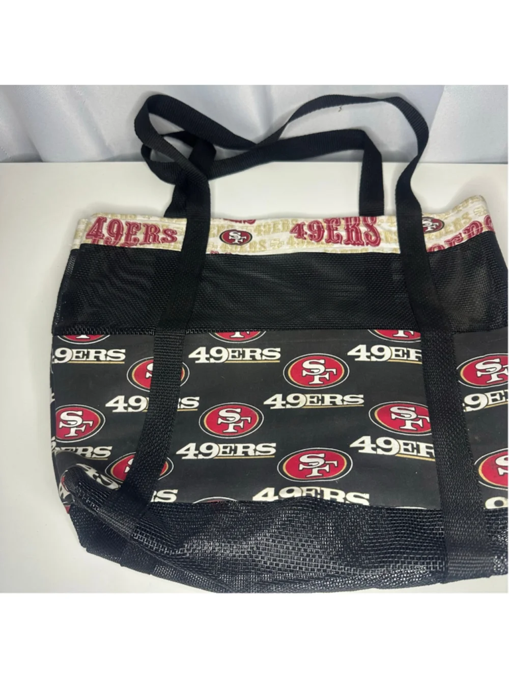 San Francisco SF 49ers Football Black & Red Mesh Tote Bag w Pockets (Handmade)